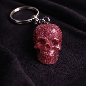 Handmade Red Glitter Skull head  Keychain